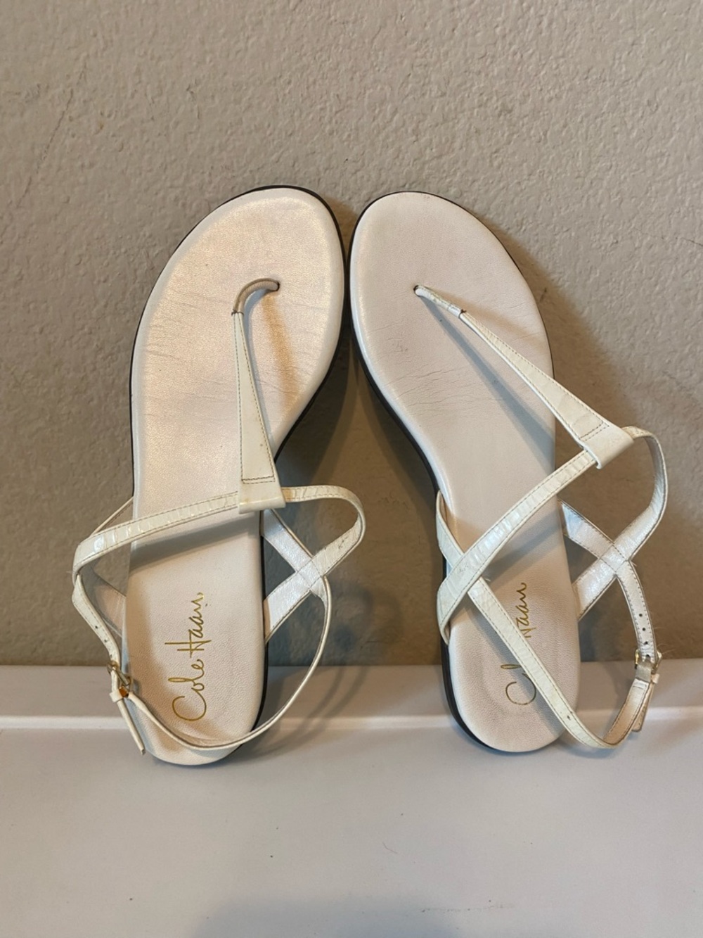 Cole Haan White Leather Strappy Thong Sandals